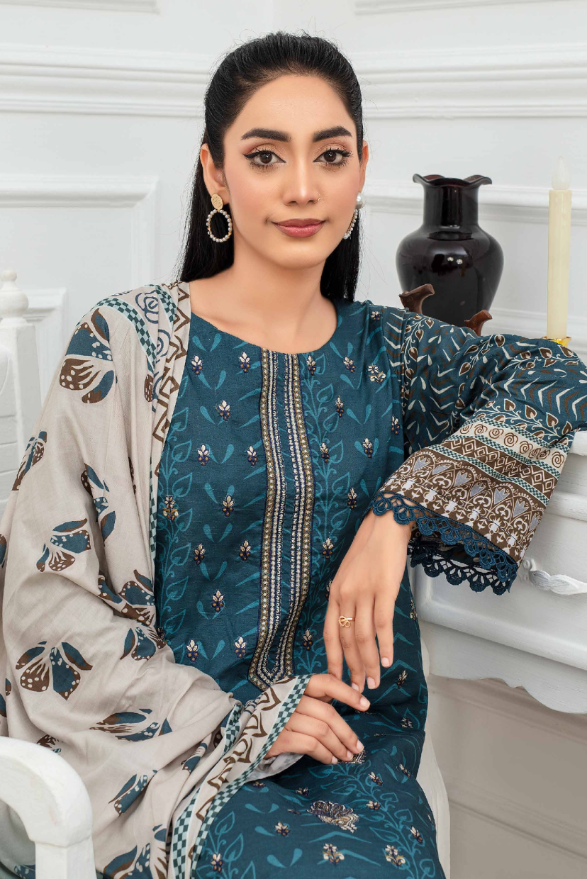 Premium 3PC Digital Print Embroidered Linen Suit