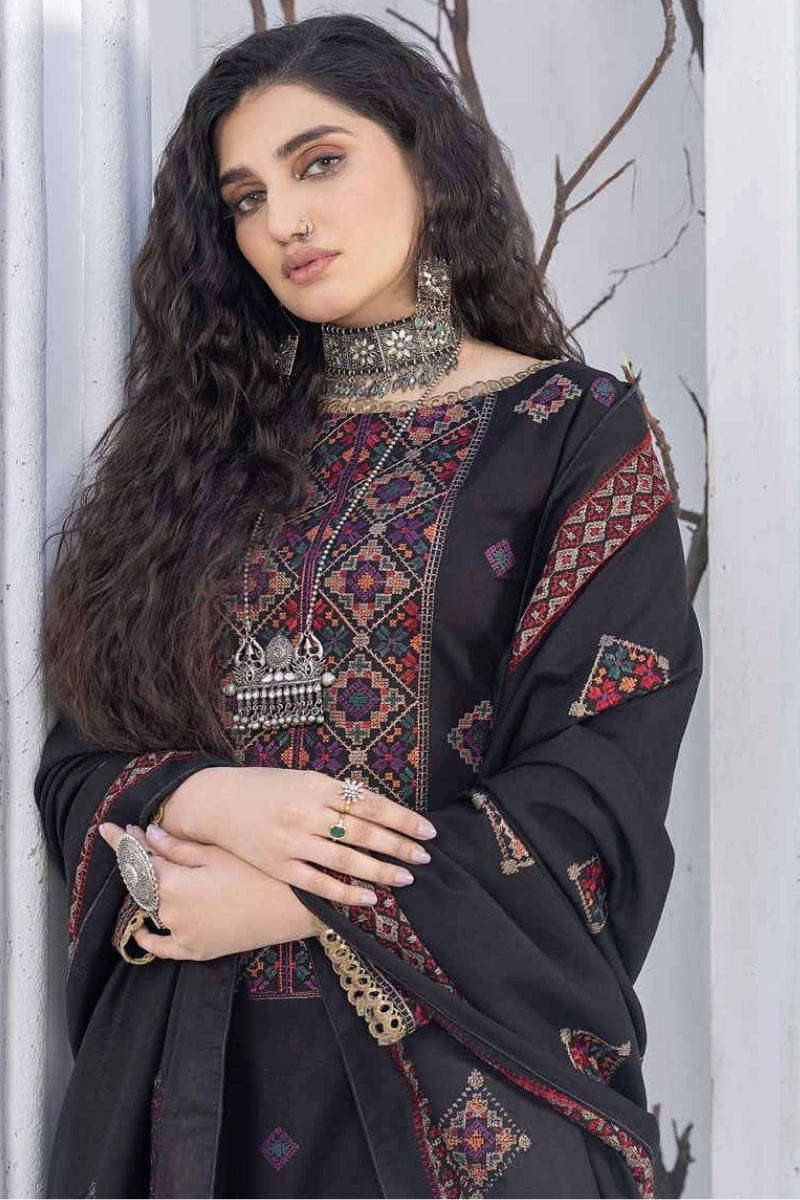 Black Premium Khaddar Embroidered 3-Piece Suit