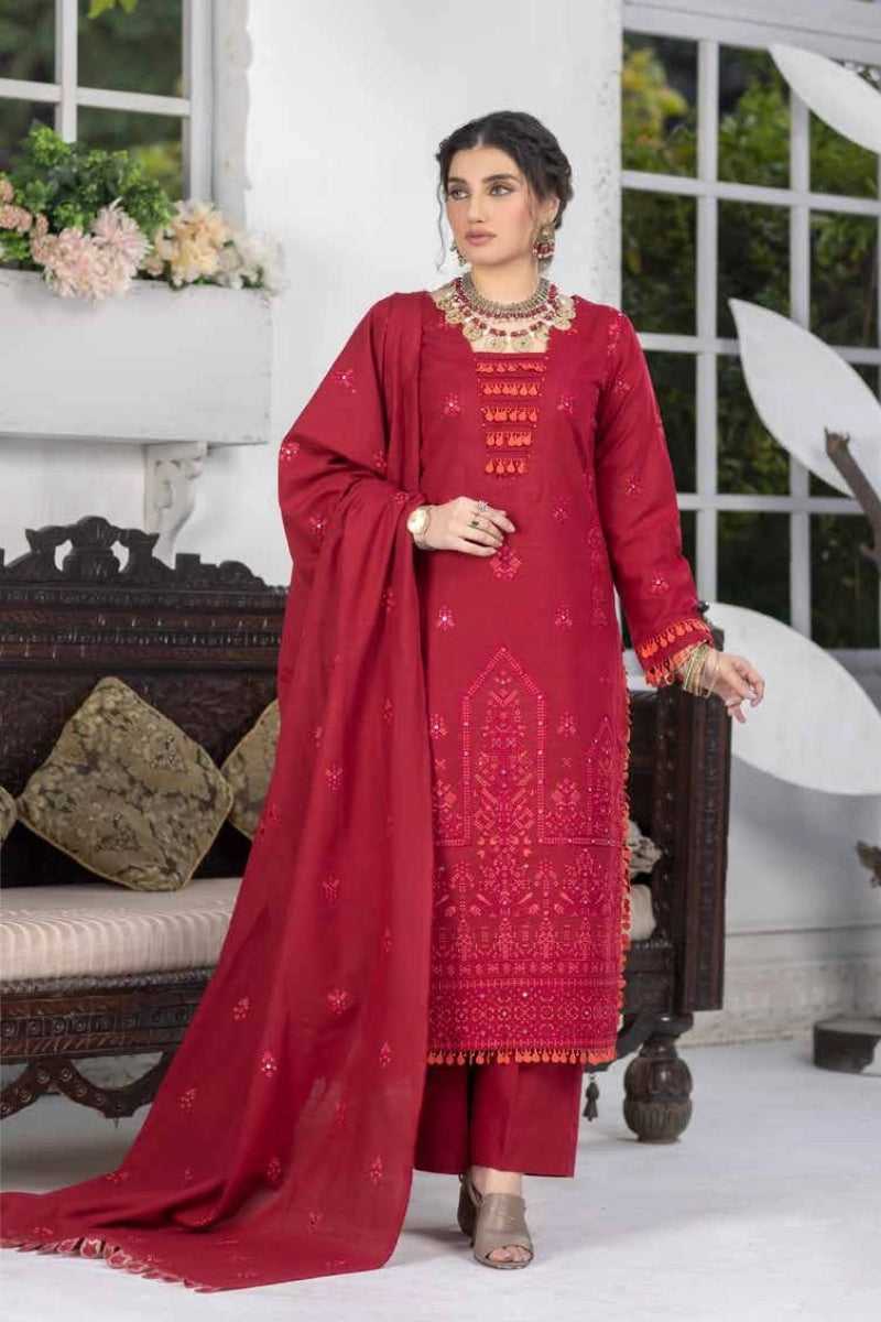 Maroon Premium Khaddar Embroidered 3-Piece Suit
