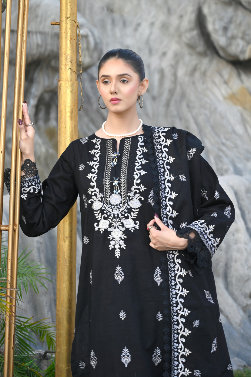 Black 3-Piece Embroidered Khaddar Suit