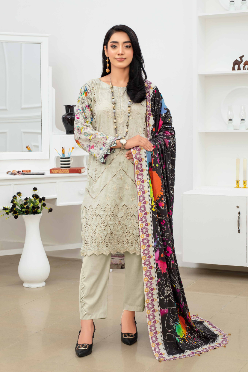 Graceful | Embroidered Dora Linen 3PC Suit