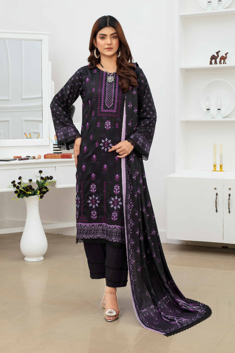 Digital Print Linen Suit with Embroidery