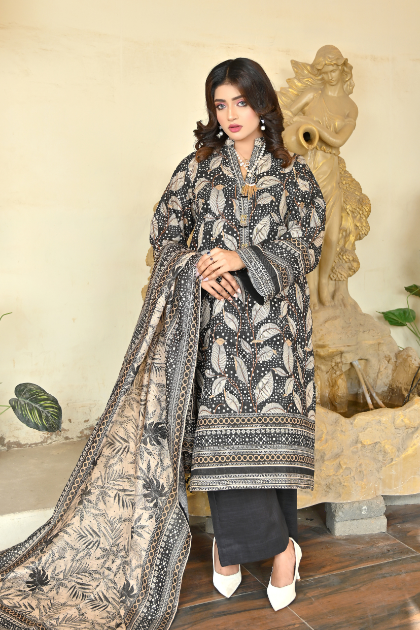 Midnight Cocoa 3-Piece Masoori Khaddar Suit