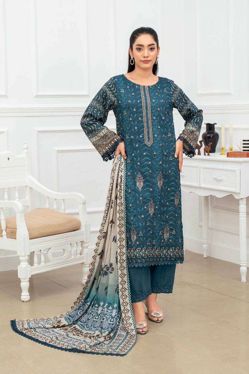 Premium 3PC Digital Print Embroidered Linen Suit