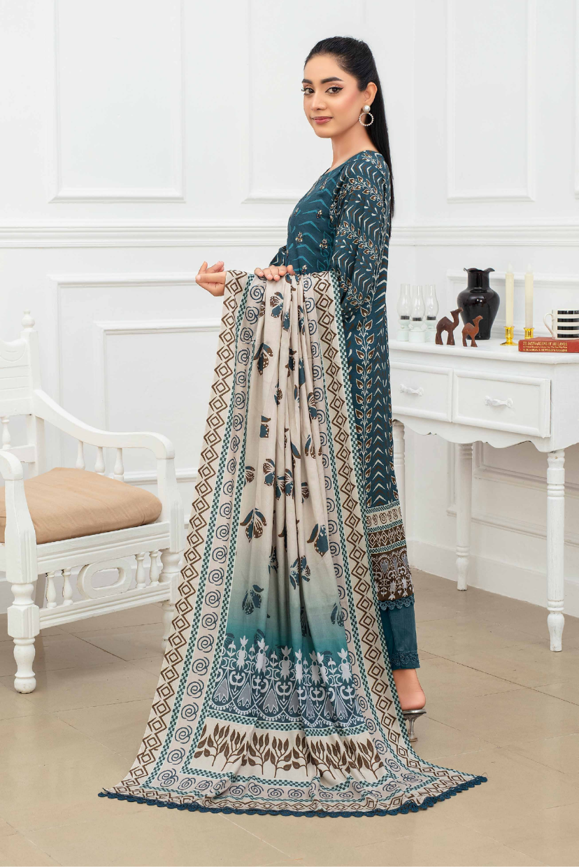 Premium 3PC Digital Print Embroidered Linen Suit