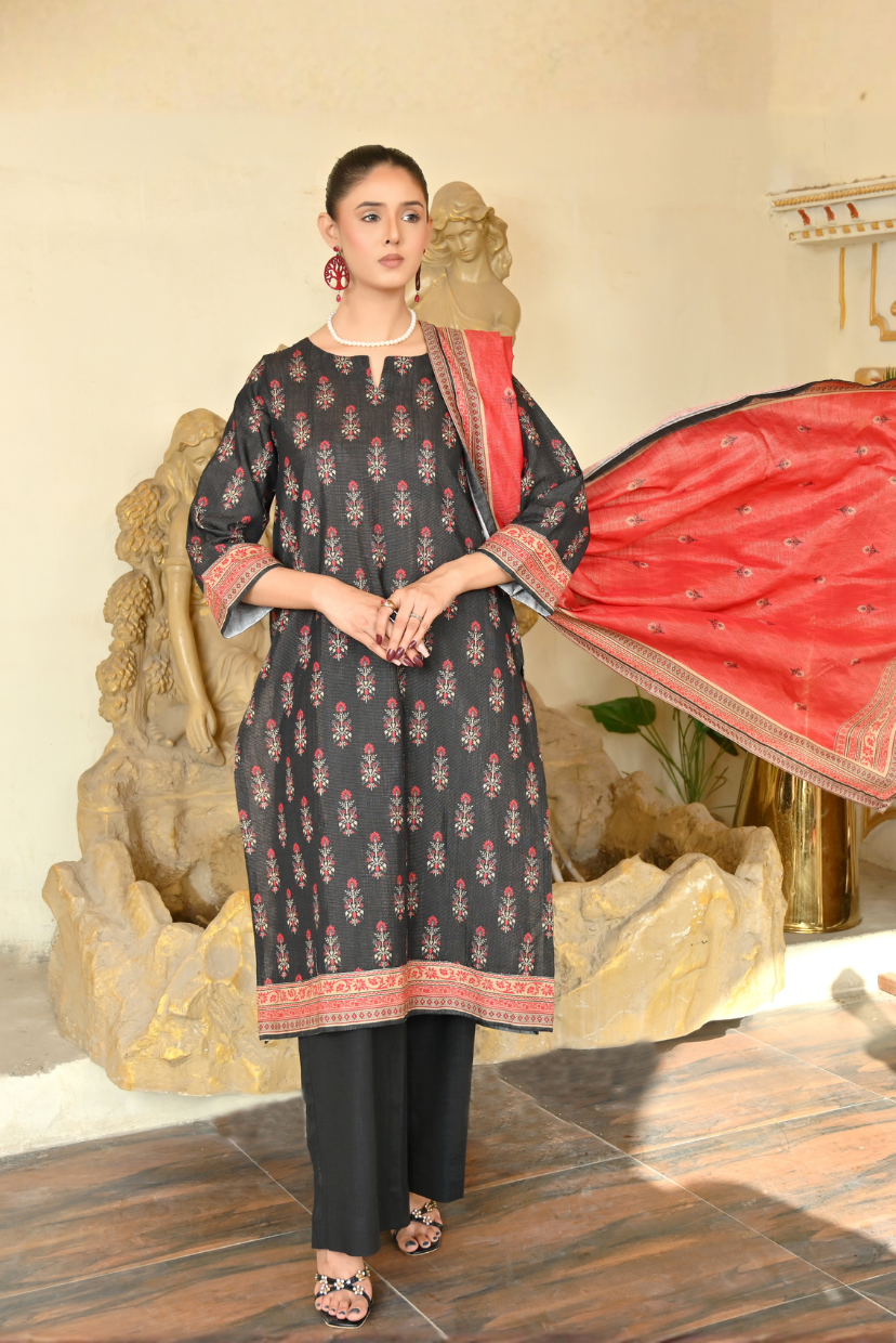Black Rose 3-Piece Masoori Khaddar Suit