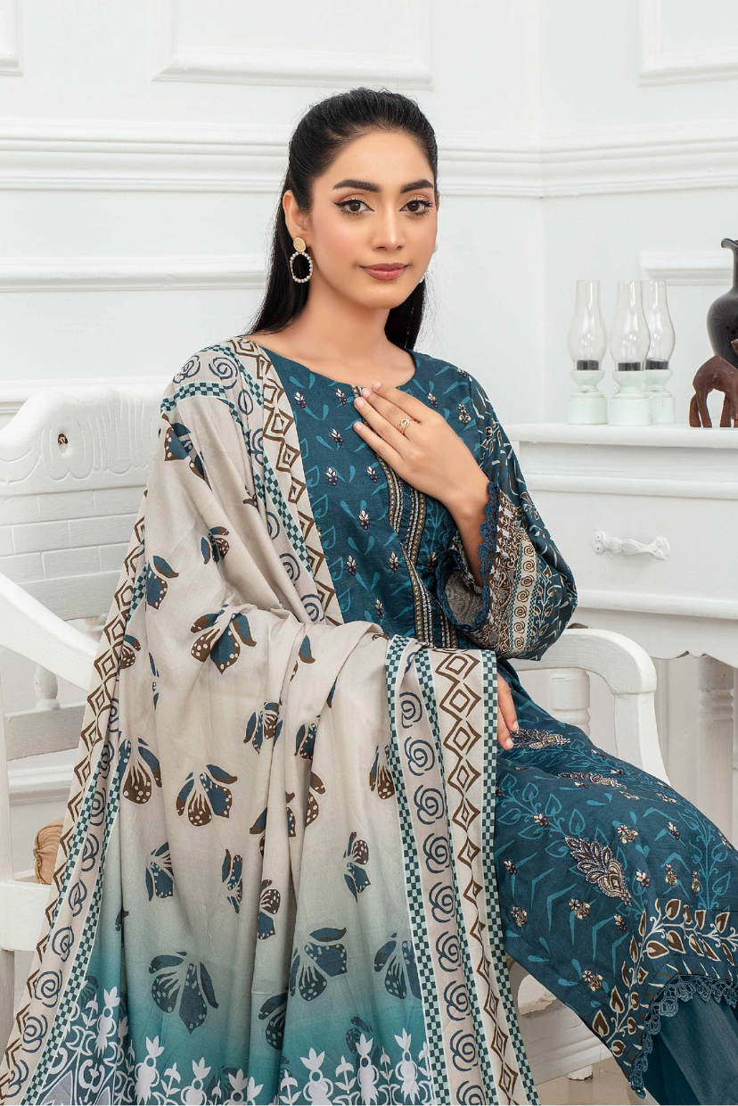 Premium 3PC Digital Print Embroidered Linen Suit