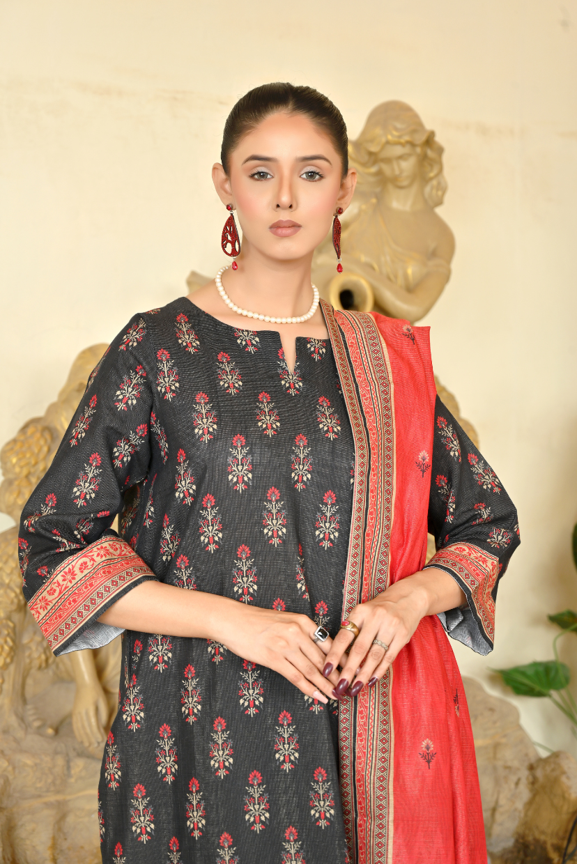 Black Rose 3-Piece Masoori Khaddar Suit