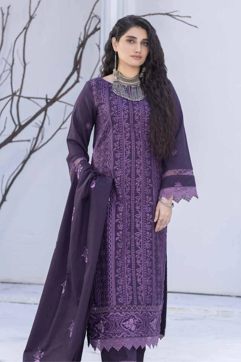 Purple Premium Khaddar Embroidered 3-Piece Suit