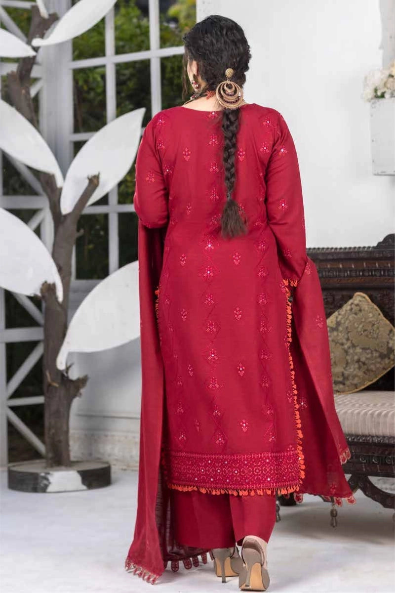 Maroon Premium Khaddar Embroidered 3-Piece Suit