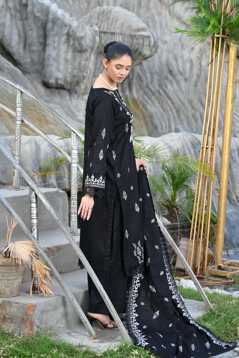 Black 3-Piece Embroidered Khaddar Suit