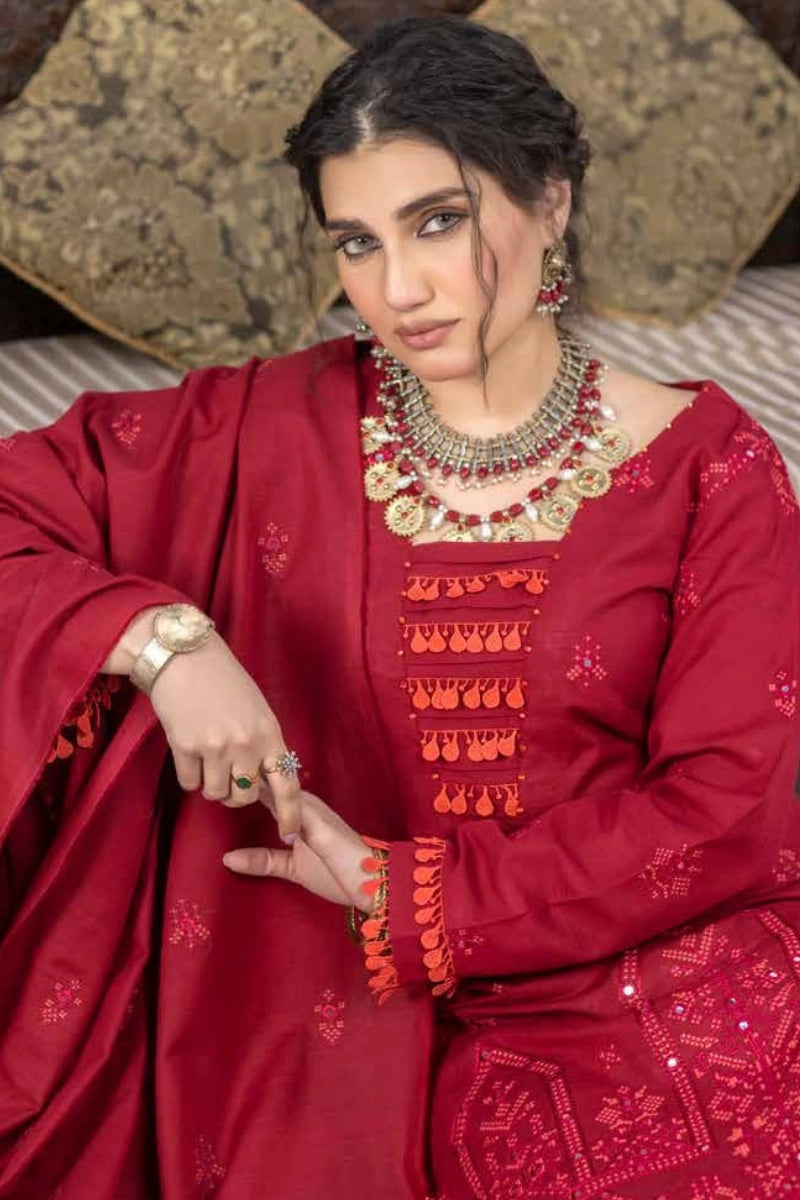 Maroon Premium Khaddar Embroidered 3-Piece Suit