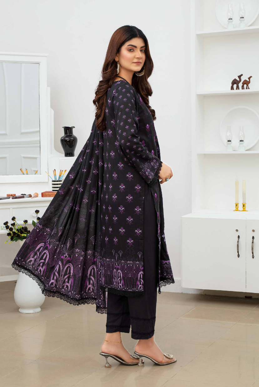 Digital Print Linen Suit with Embroidery