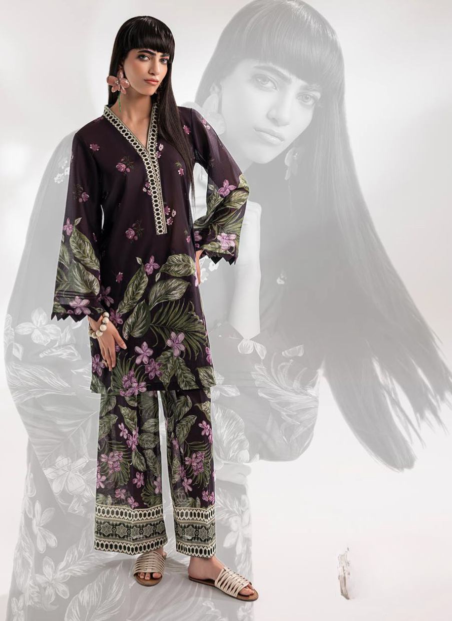 Black Floral Printed Two-Piece Suit