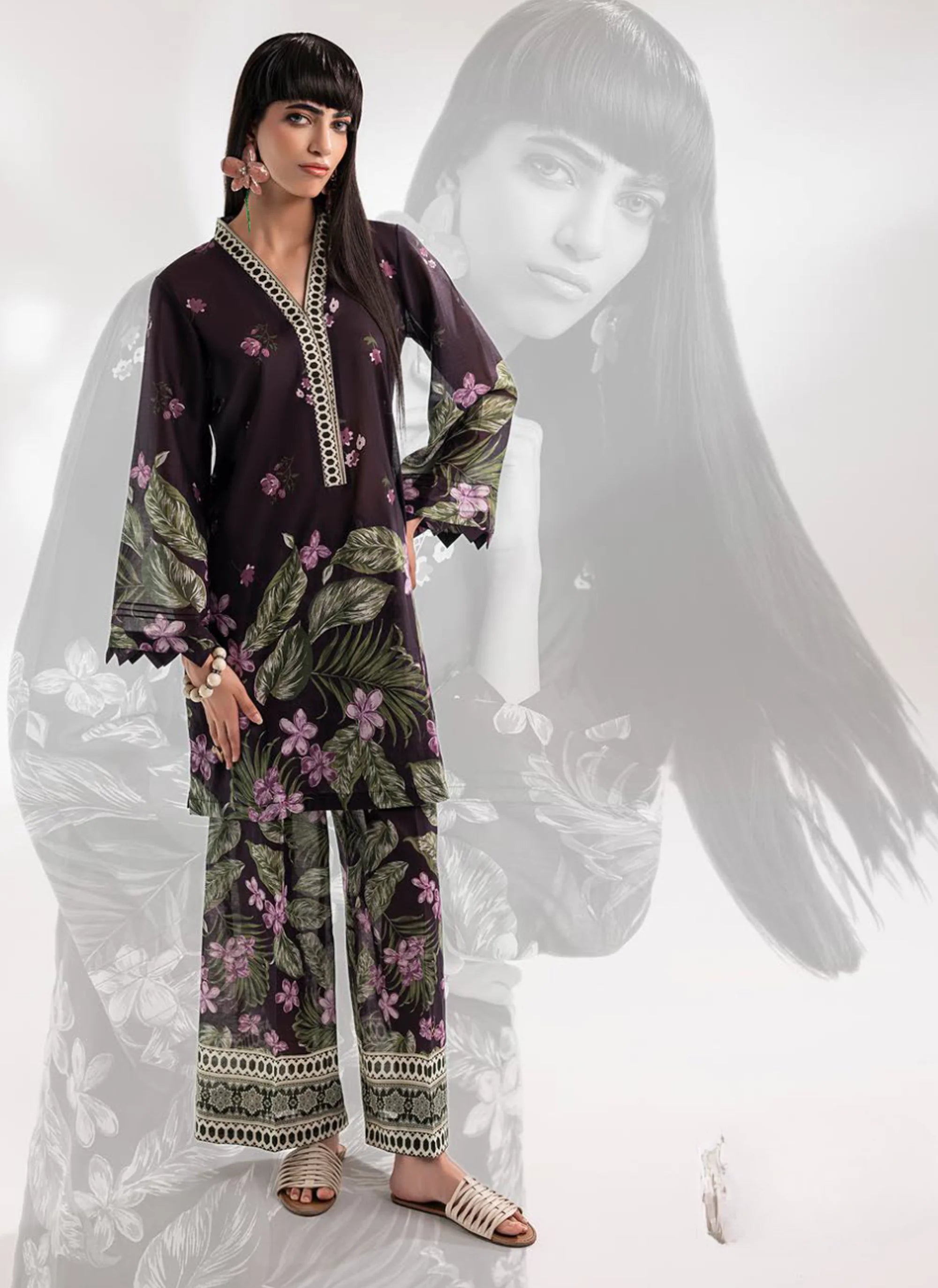 Black Floral Printed Two-Piece Suit