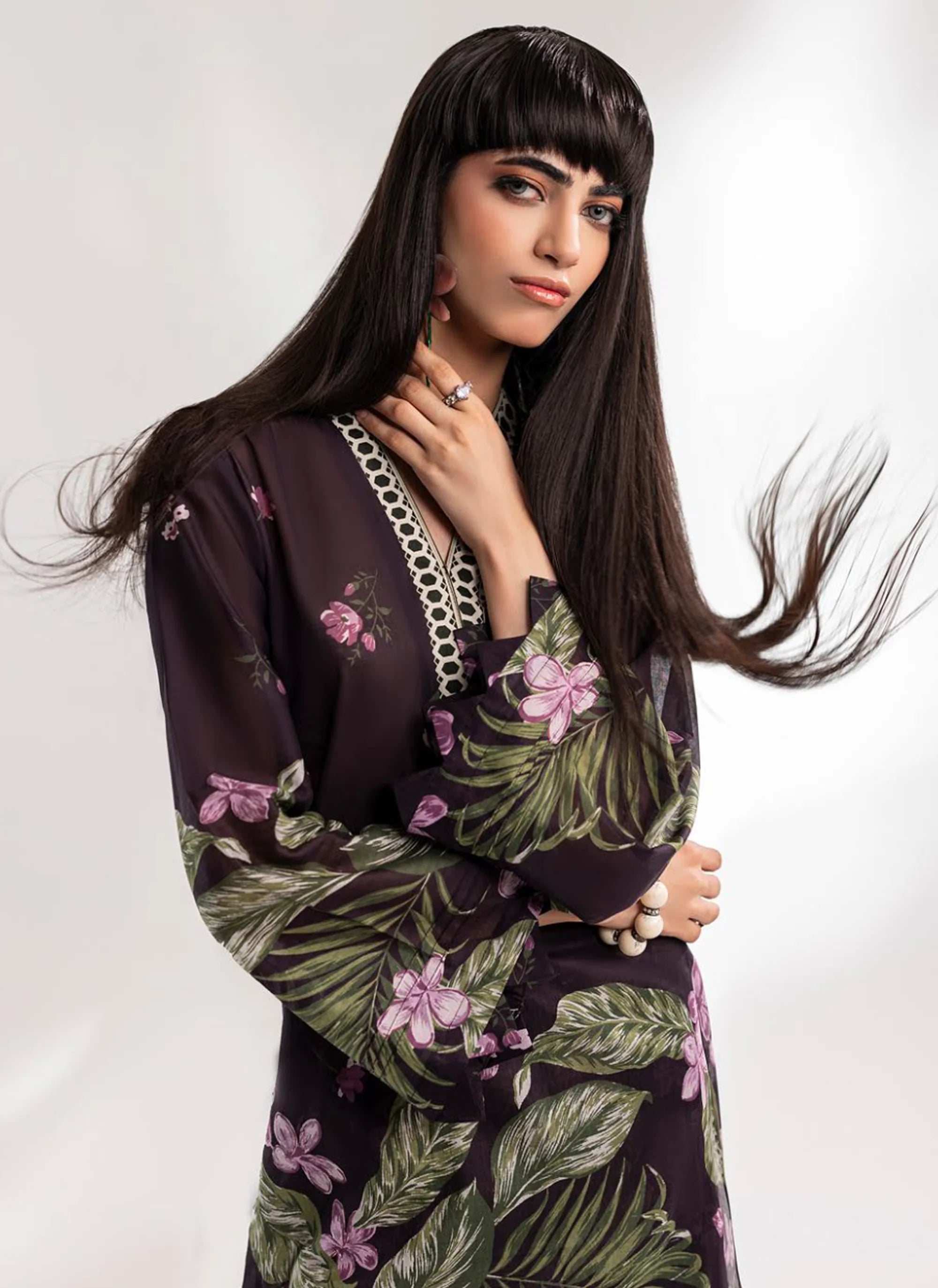 Black Floral Printed Two-Piece Suit