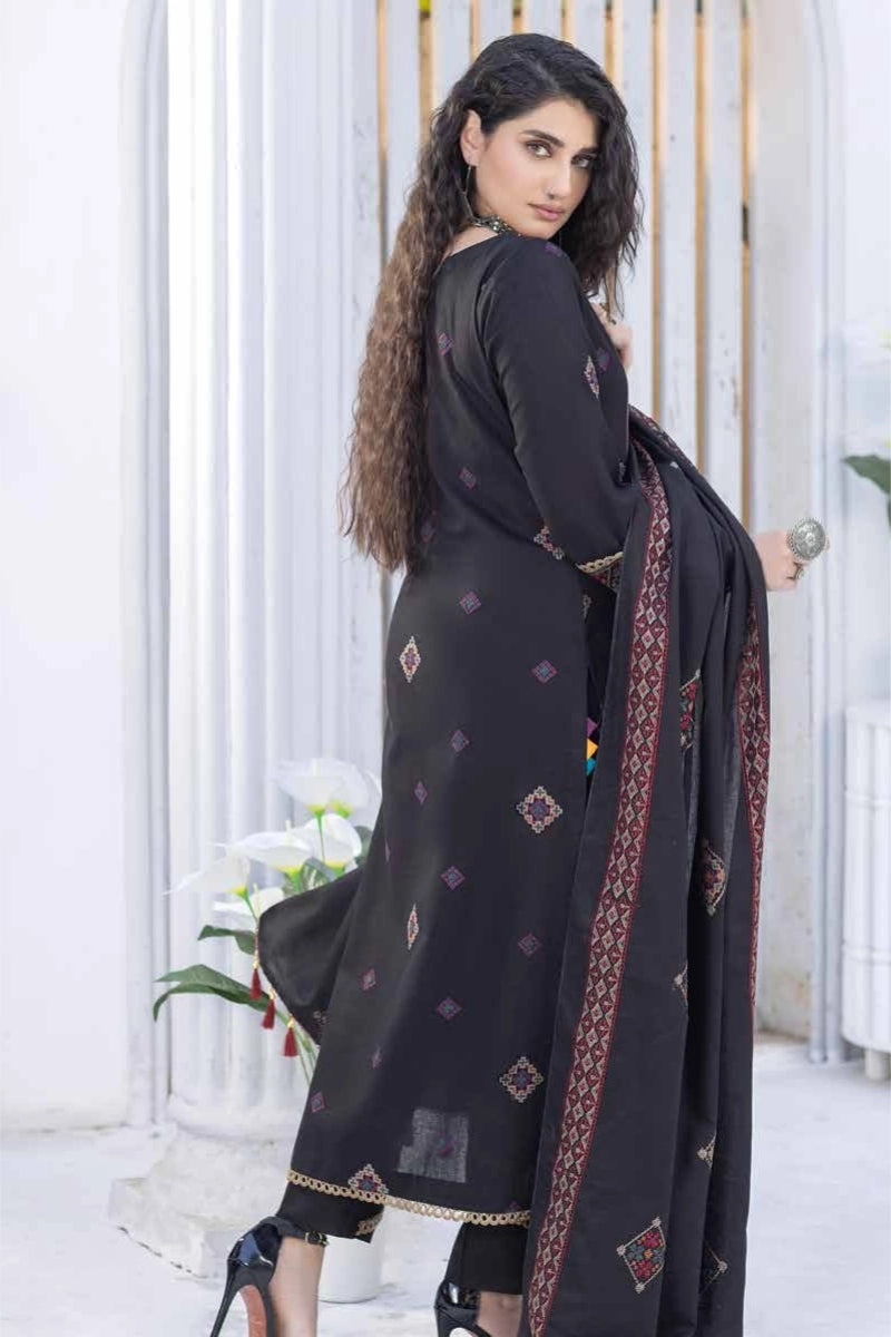 Black Premium Khaddar Embroidered 3-Piece Suit