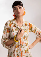 Cream Floral Printed Two-Piece Suit