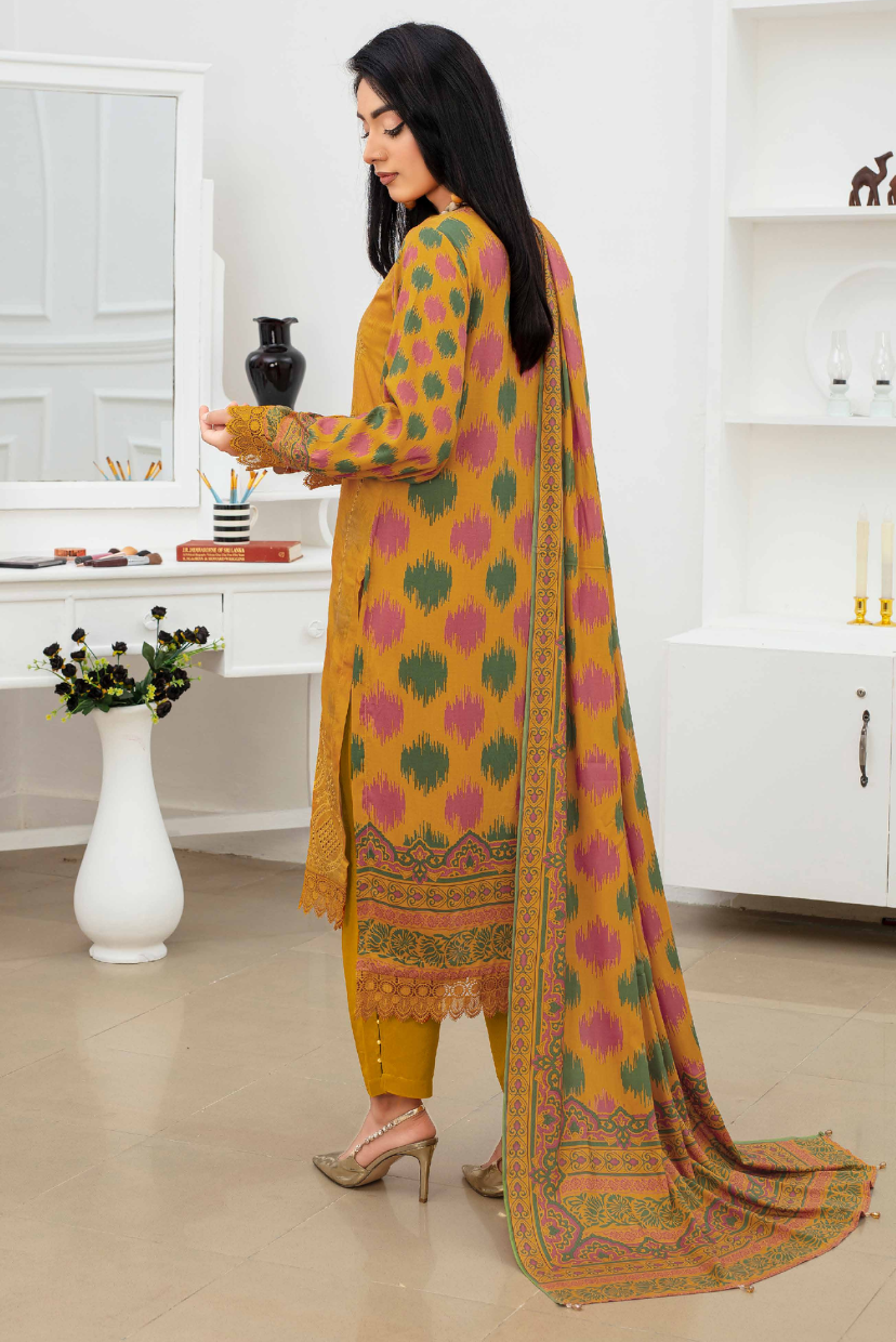 3PC Embroidered & Printed Linen Ensemble