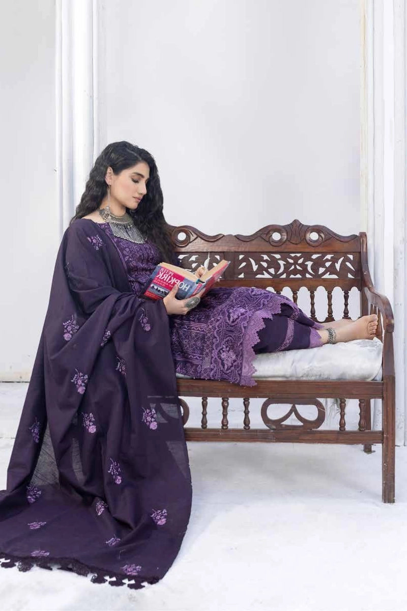 Purple Premium Khaddar Embroidered 3-Piece Suit