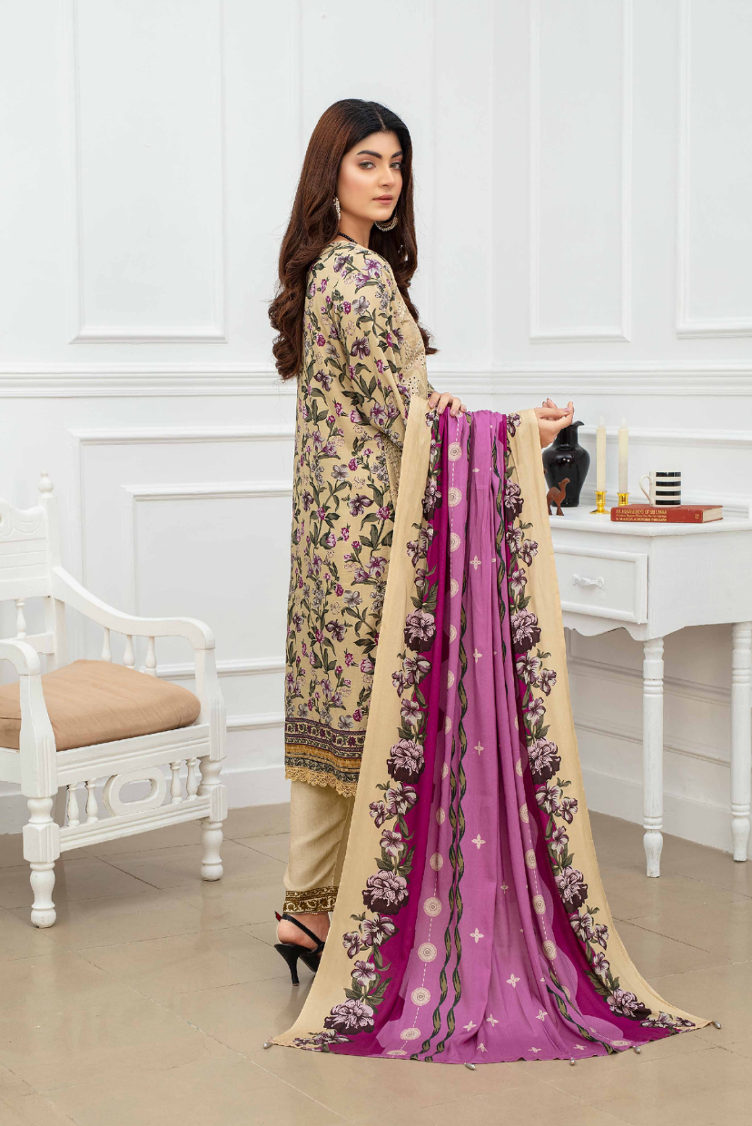Emerald Elegance | 3PC Embroidered Dora Linen Suit