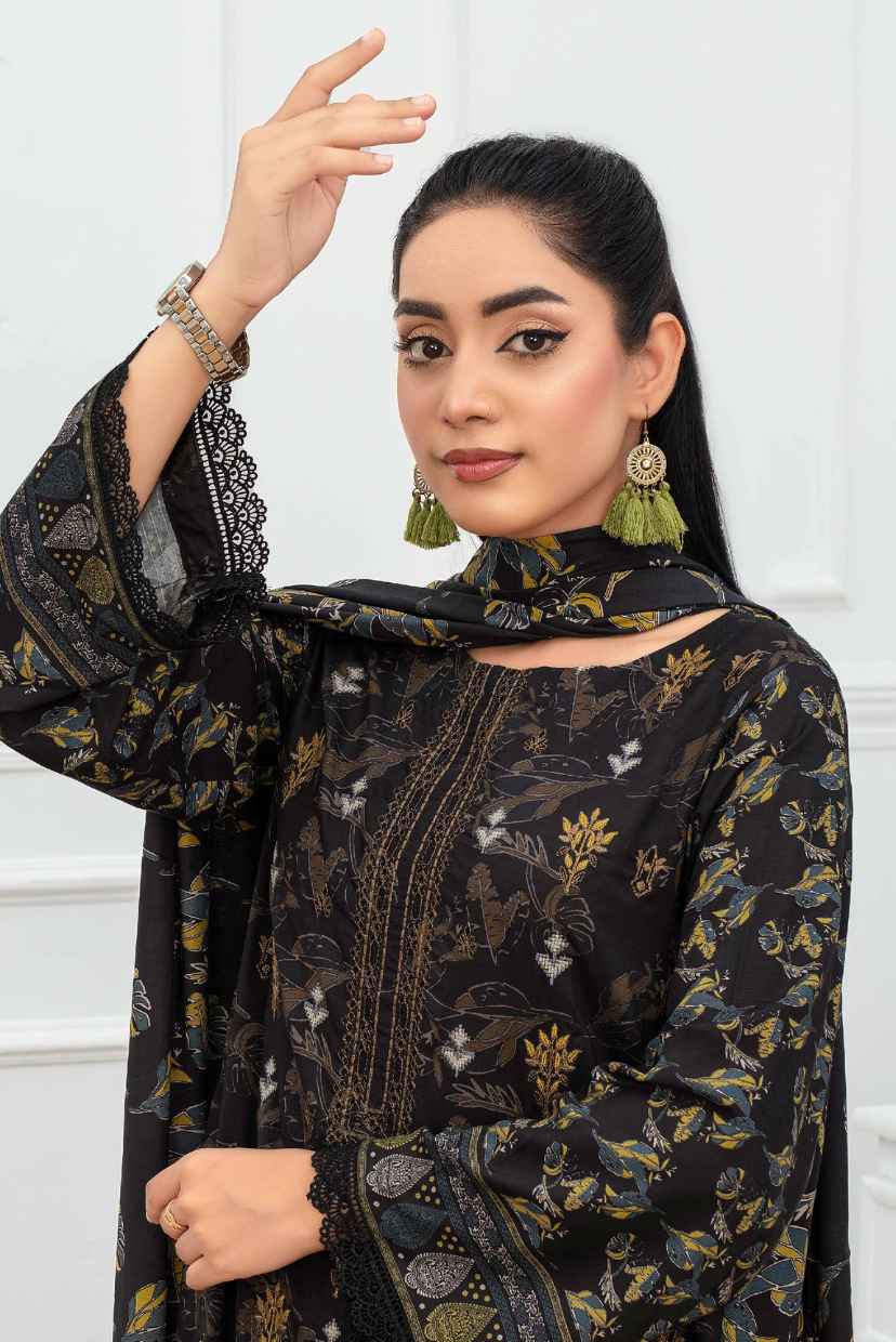 Floral Whispers | Digital Print Linen Suit with Embroidery