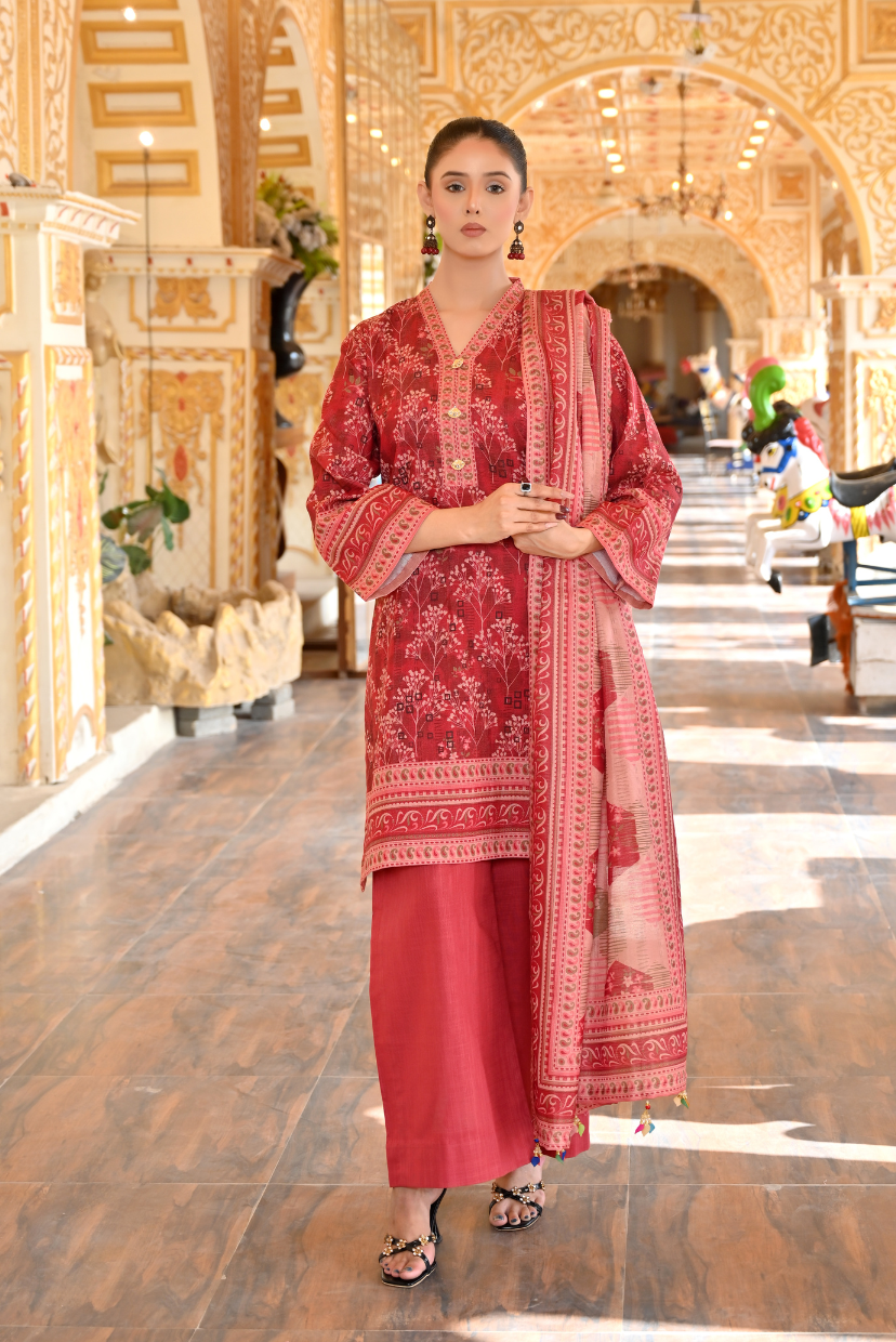 Rosewood Bloom 3-Piece Masoori Khaddar Suit
