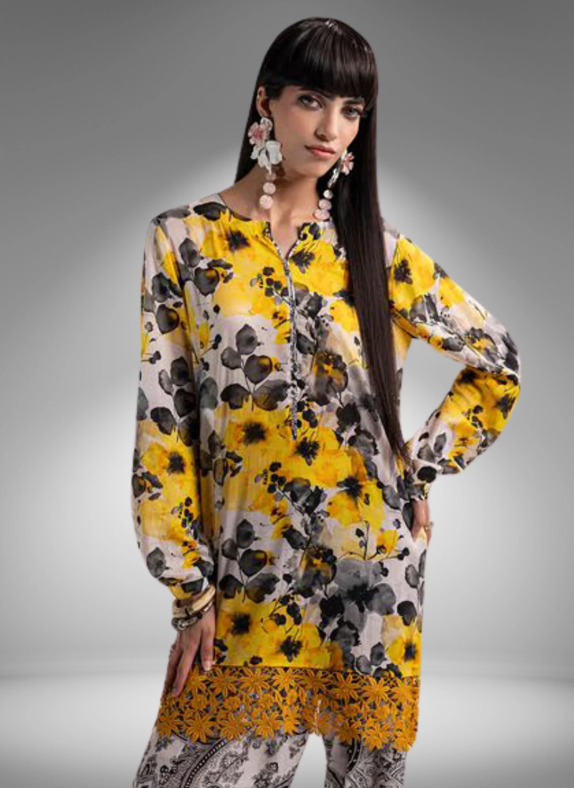 Floral Fusion Kurta Set with Paisley Trousers
