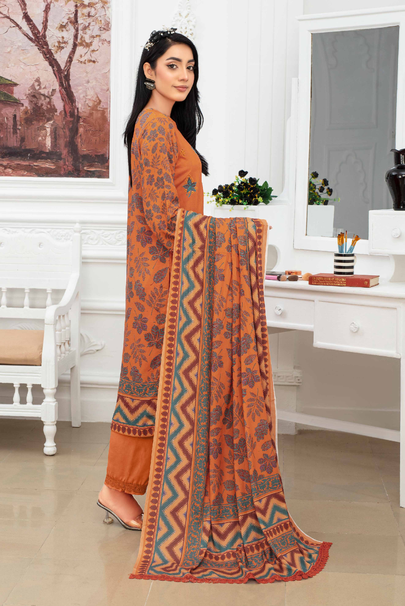 Emerald Bloom | 3PC Digital Print Embroidered Linen Suit