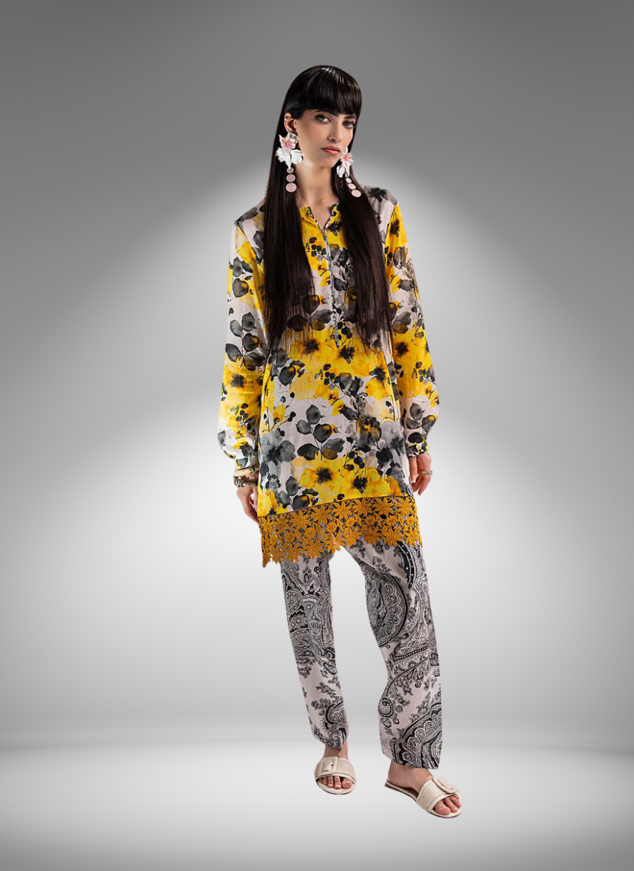 Floral Fusion Kurta Set with Paisley Trousers