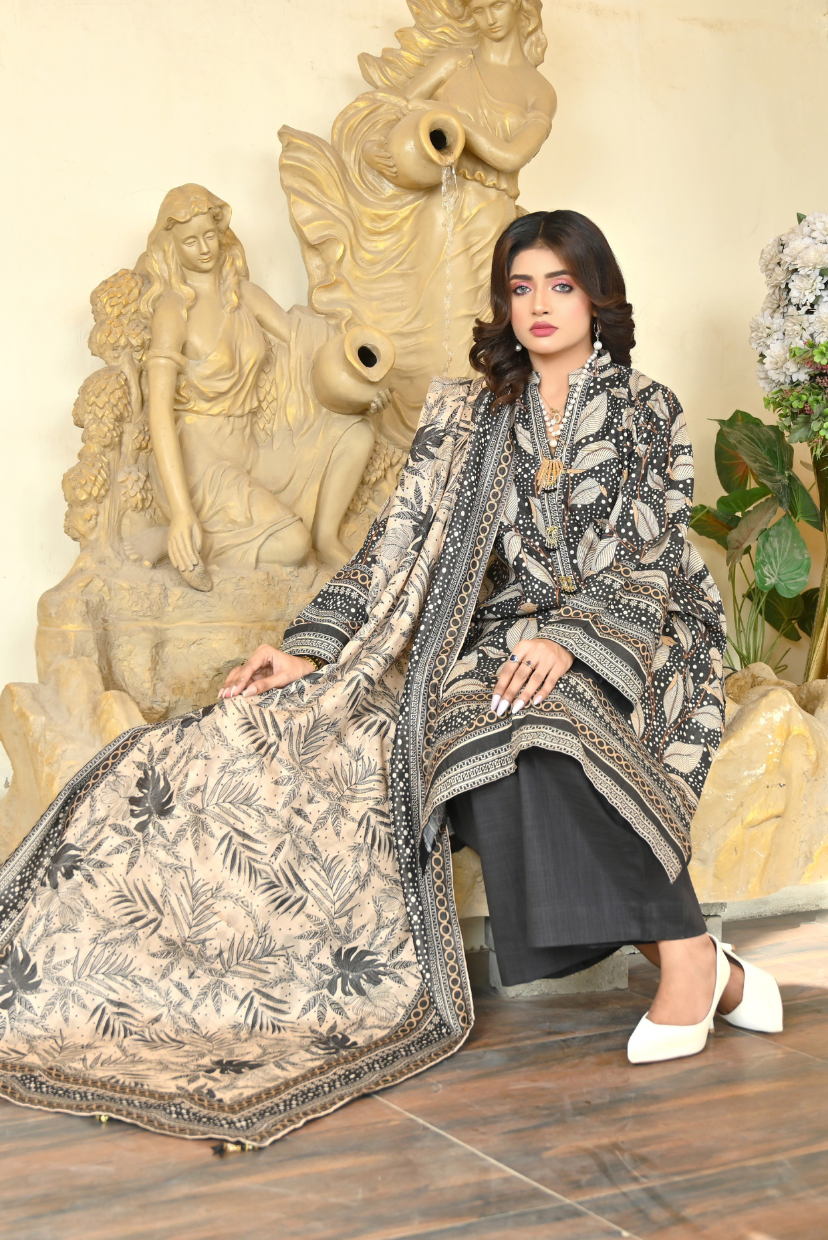 Midnight Cocoa 3-Piece Masoori Khaddar Suit