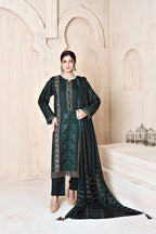 Deep Green 3-Piece Embroidered Dhanak Suit
