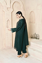 Deep Green 3-Piece Embroidered Dhanak Suit