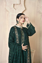 Deep Green 3-Piece Embroidered Dhanak Suit