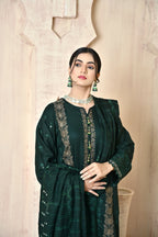 Deep Green 3-Piece Embroidered Dhanak Suit