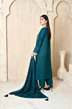 Teal 3-Piece Embroidered Dhanak Suit