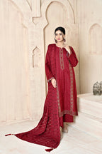 Maroon 3-Piece Embroidered Dhanak Suit