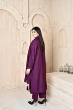 Deep Purple 3-Piece Embroidered Dhanak Suit