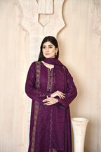 Deep Purple 3-Piece Embroidered Dhanak Suit