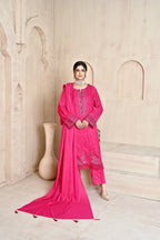 Deep Fuchsia 3-Piece Embroidered Dhanak Suit