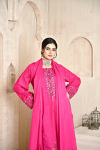 Deep Fuchsia 3-Piece Embroidered Dhanak Suit