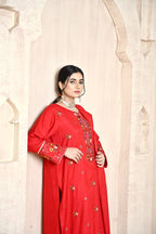 Classic Red 3-Piece Embroidered Dhanak Suit