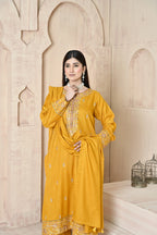 Marigold 3-Piece Embroidered Dhanak Suit
