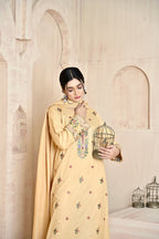 Pale Yellow 3-Piece Embroidered Dhanak Suit