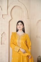 Marigold 3-Piece Embroidered Dhanak Suit