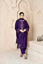 Royal Purple 3-Piece Embroidered Dhanak Suit