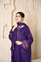 Royal Purple 3-Piece Embroidered Dhanak Suit