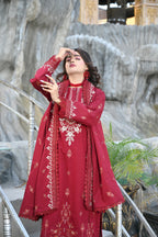 Wine Red 3-Piece Embroidered Khaddar Suit