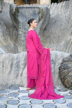 Hot Pink 3-Piece Embroidered Khaddar Suit