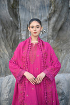 Hot Pink 3-Piece Embroidered Khaddar Suit